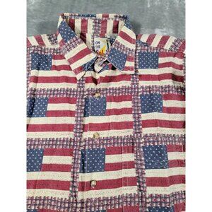 Vintage‎ On The Brink Mens Large Long Sleeve Button Up Shirt USA Flag Patriotic